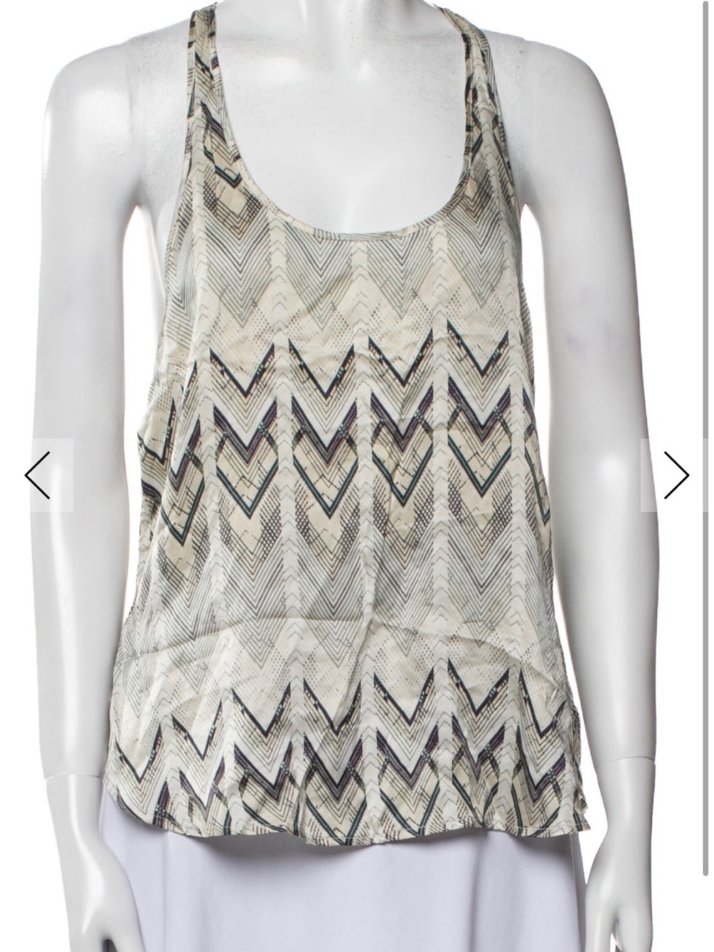 NWT Asceno 100%Silk neutral tone Chevron Print Tank Top - M